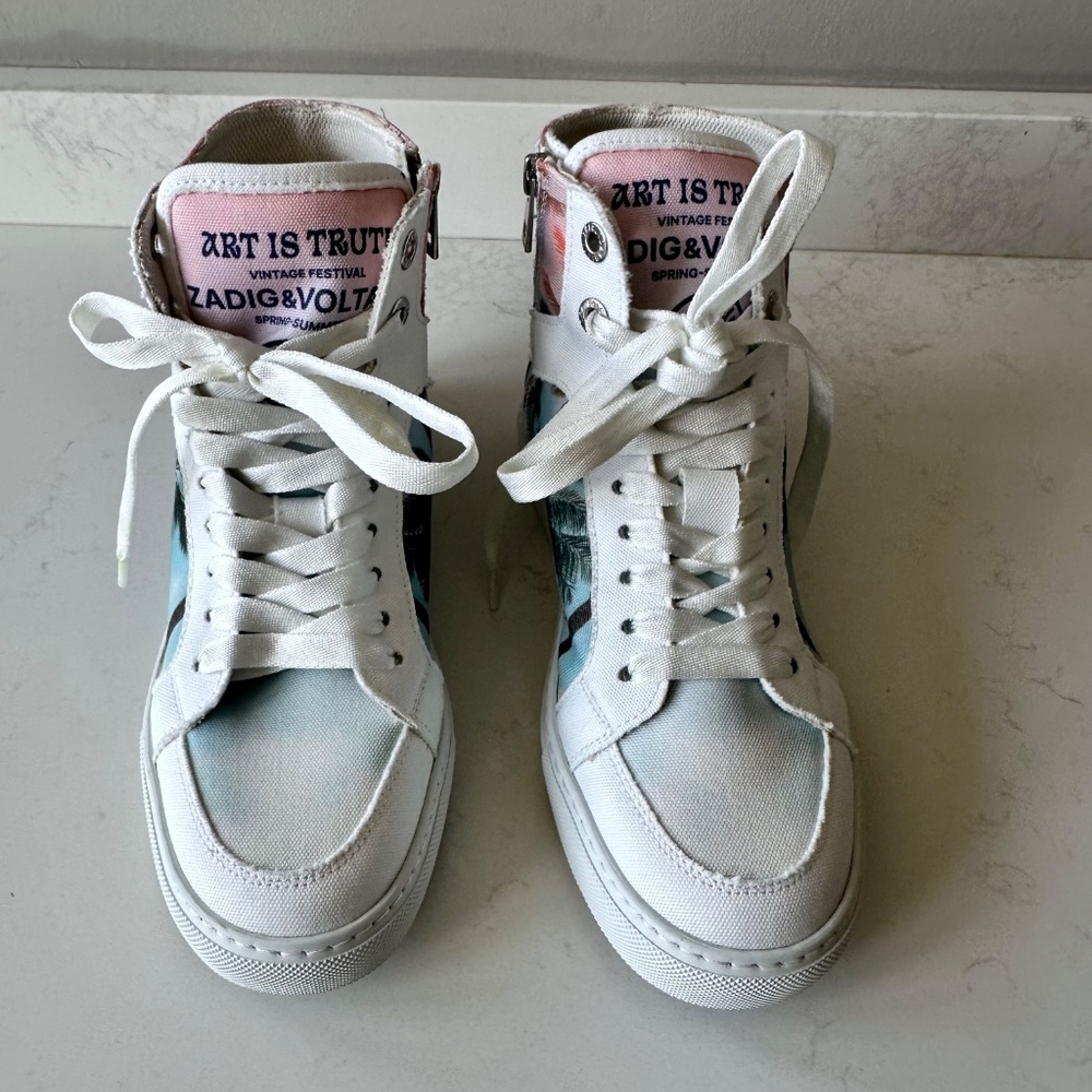 NIB | Zadig & Voltaire | 🌴 Women's High Flash Palm Tree Print High Top Sneakers - Picture 9 of 12